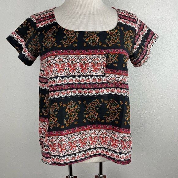 H.I.P. Short Sleeve Floral Blouse Top Size XS EUC - Picture 2 of 5